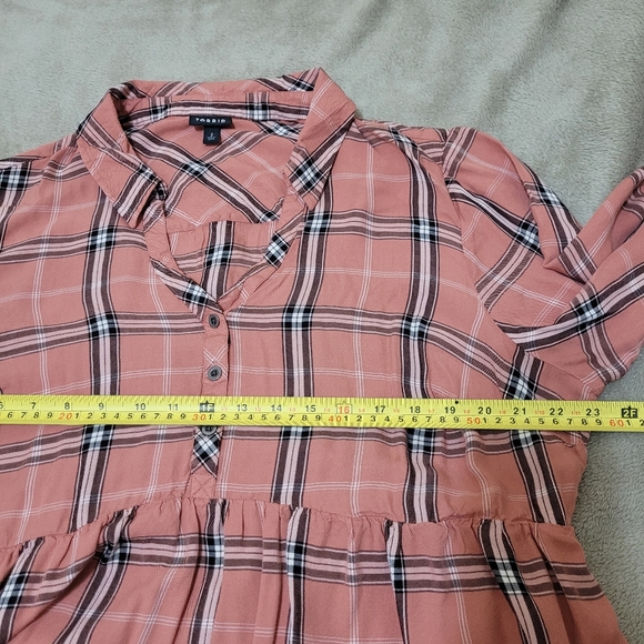 Torrid Dusty Coral Plaid Washed Twill Peplum Shirt size 2X - Picture 7 of 12